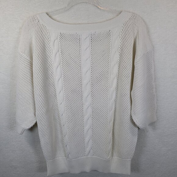 White House Black Market Short Sleeve Knit Sweater White Size Large - Picture 4 of 6